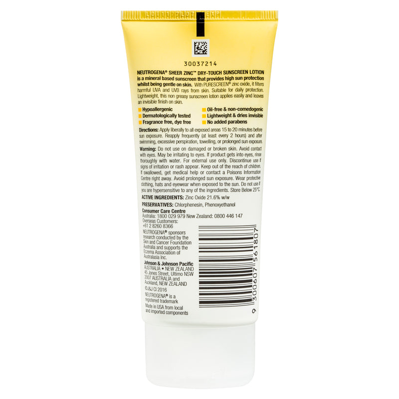 Neutrogena Sheer Zinc Fragrance Free Dry-Touch Sunscreen Lotion SPF 50 88ml