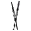 Two black eyebrow pencils with silver tips on a white background