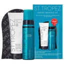 St. Tropez self-tanning products including bottles and a box on a white background