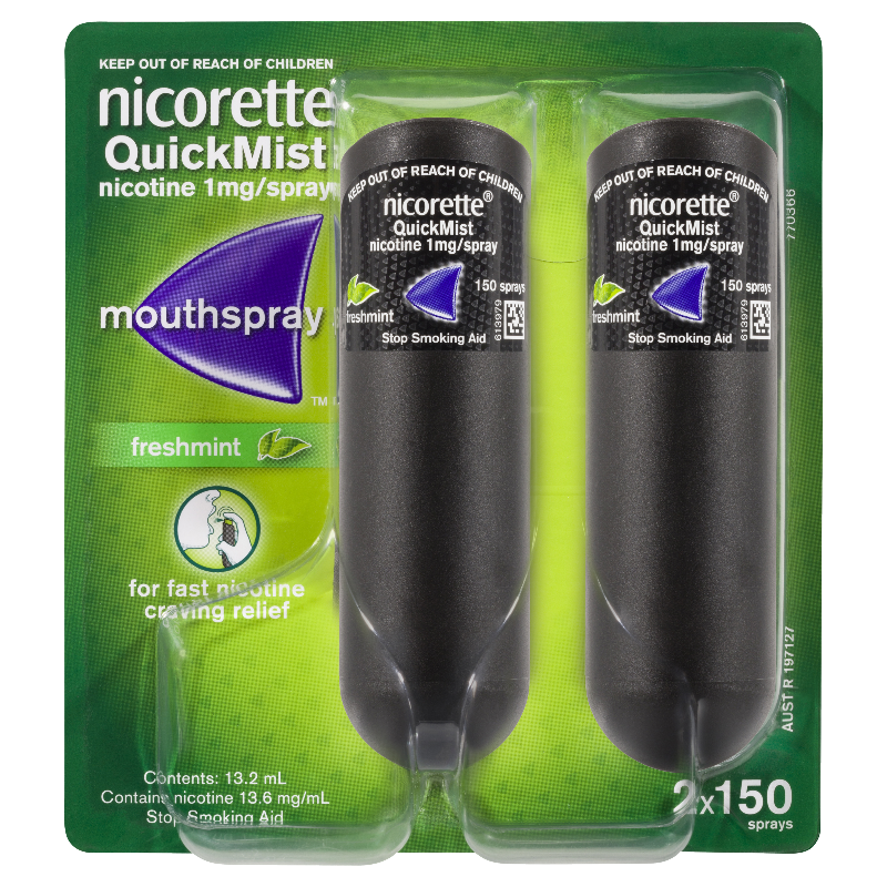 Nicorette Quit Smoking QuickMist Mouth Spray Freshmint 1mg 13.2mL 2 Pack