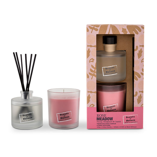 Scents of Nature Rose Meadow Candle & Reed Gift Set