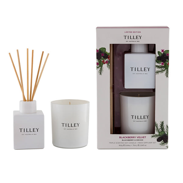 Tilley  Blackberry Velvet 160g Candle & 75ml Reed Gift Set