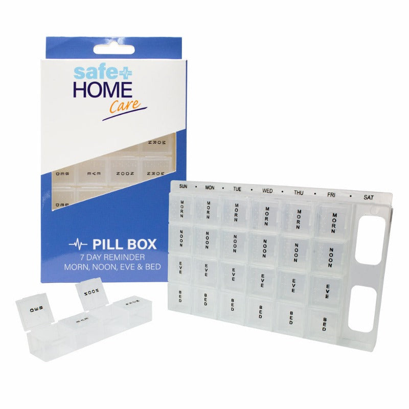 Safe Home Care 7 x Daily Pill Boxes in Tray Morning, Noon, Evening & Bed