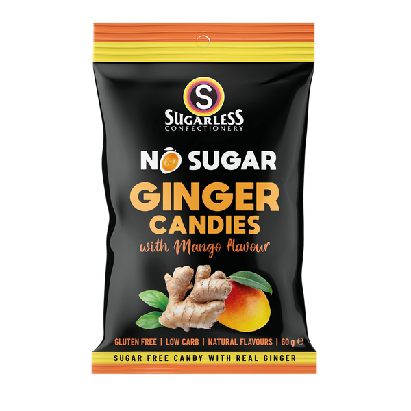 Sugarless Confectionery Mango flavoured Ginger Candies 60g