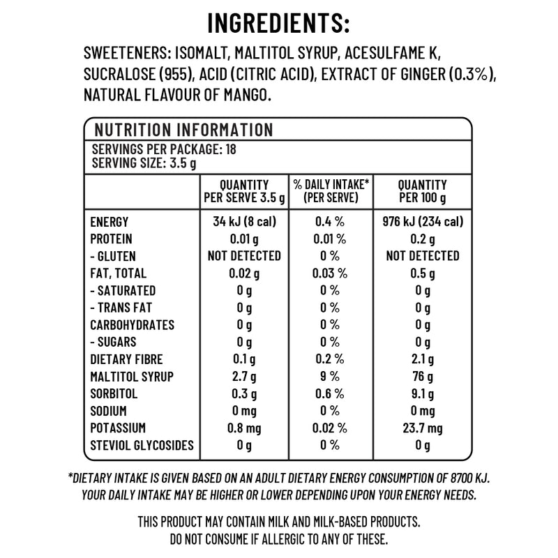 Sugarless Confectionery Mango flavoured Ginger Candies 60g