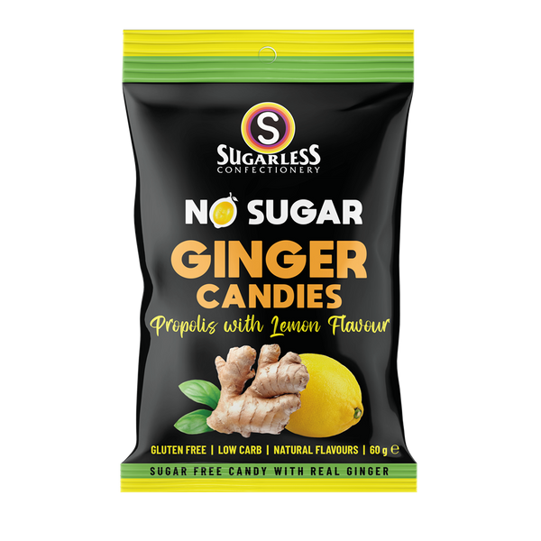 Sugarless Confectionery Propolis with Lemon flavour Ginger Candies 60g