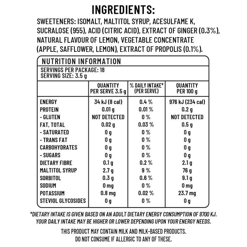 Sugarless Confectionery Propolis with Lemon flavour Ginger Candies 60g