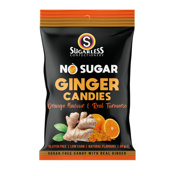 Sugarless Confectionery Orange & Turmeric flavoured Ginger Candies 60g