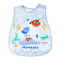 Children's bib with cartoon pelican design and 'Momeasy' branding on a white background