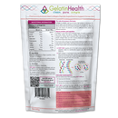 The back of a GelatinHealth collagen supplement pouch, showing nutrition facts, ingredients, and usage information on a white background.
