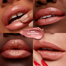 Collage of close-up images of lips with different lip colors and a swatch labeled 'Rose and Shine Pearl'.