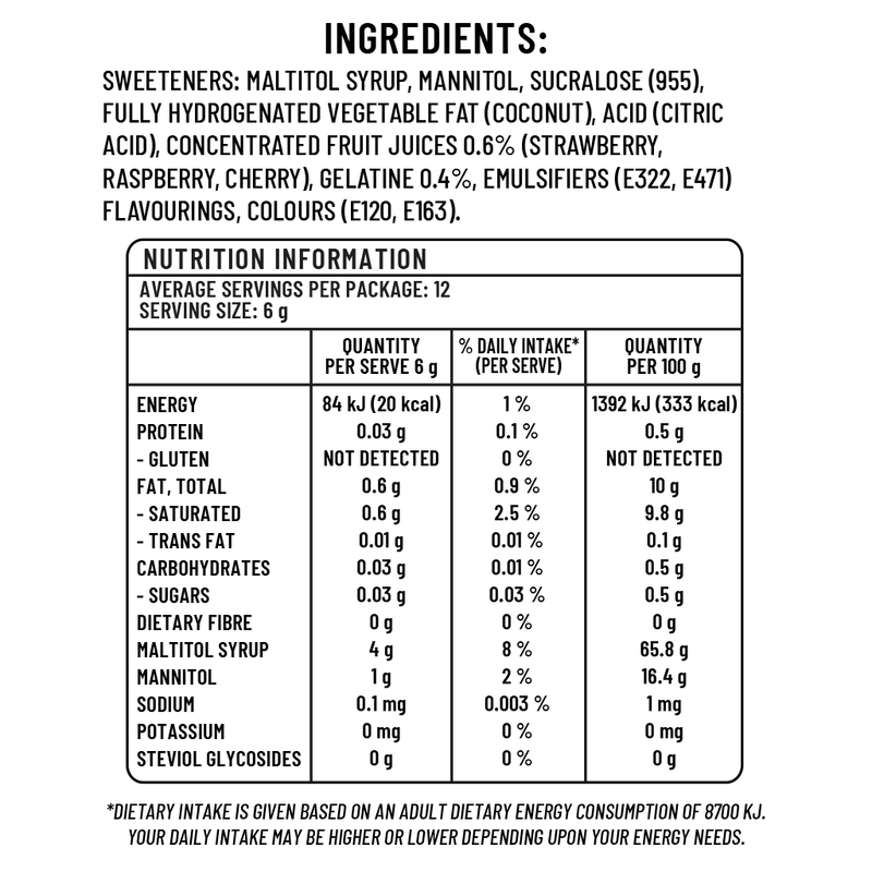 Sugarless Confectionery Raspberry Chews 70g