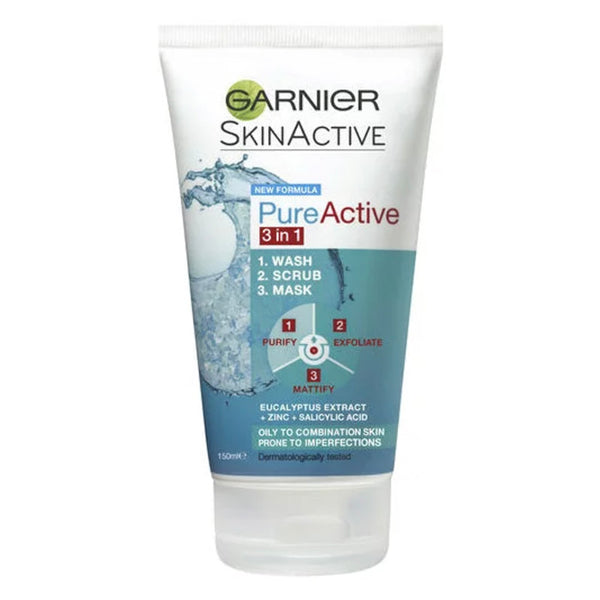 Garnier Pure Active 3 in 1 Wash, Scrub & Mask