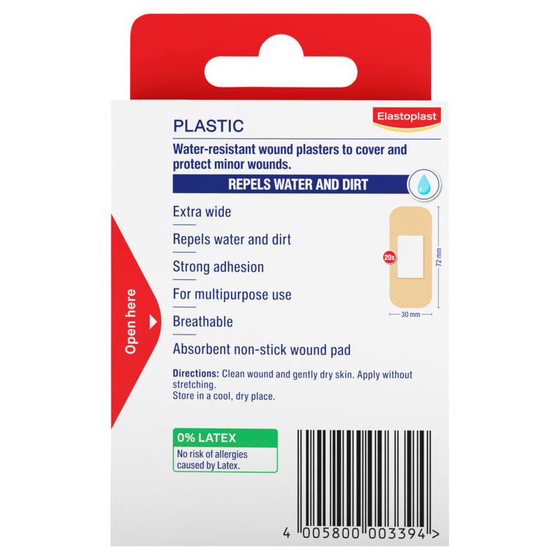 Elastoplast Water Resistant Plastic Wide Strip Plaster 20 Pack