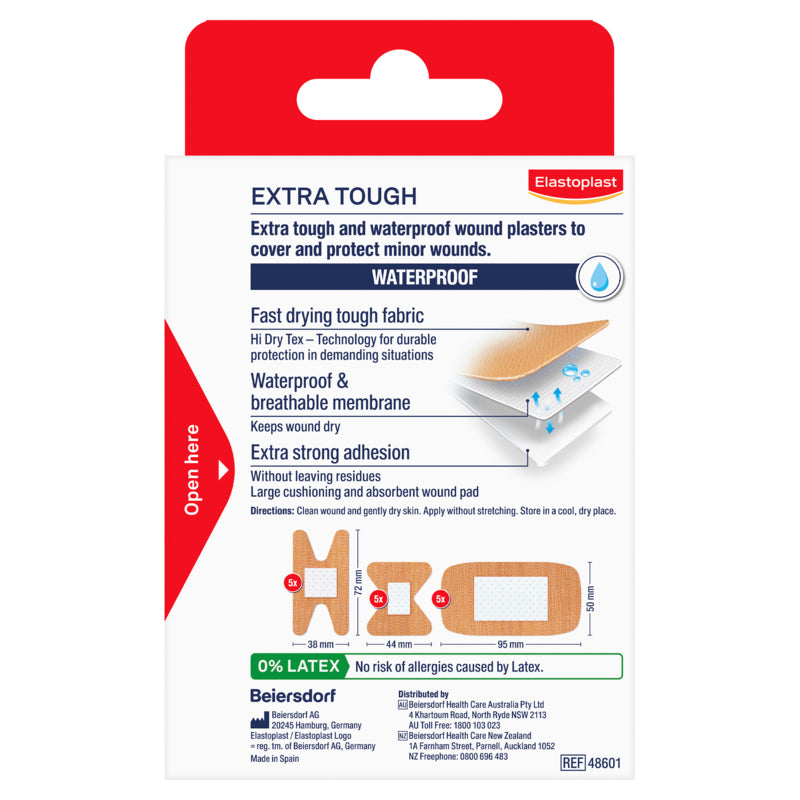 Elastoplast Extra Tough Waterproof Plaster Assorted 15 Pack