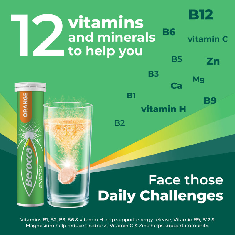 Berocca Energy Vitamin B & C Orange Flavour Effervescent Tablets 15 Pack