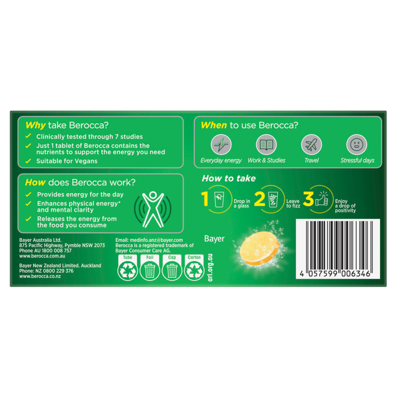 Berocca Energy Vitamin B & C Orange Flavour Effervescent Tablets 30 Pack