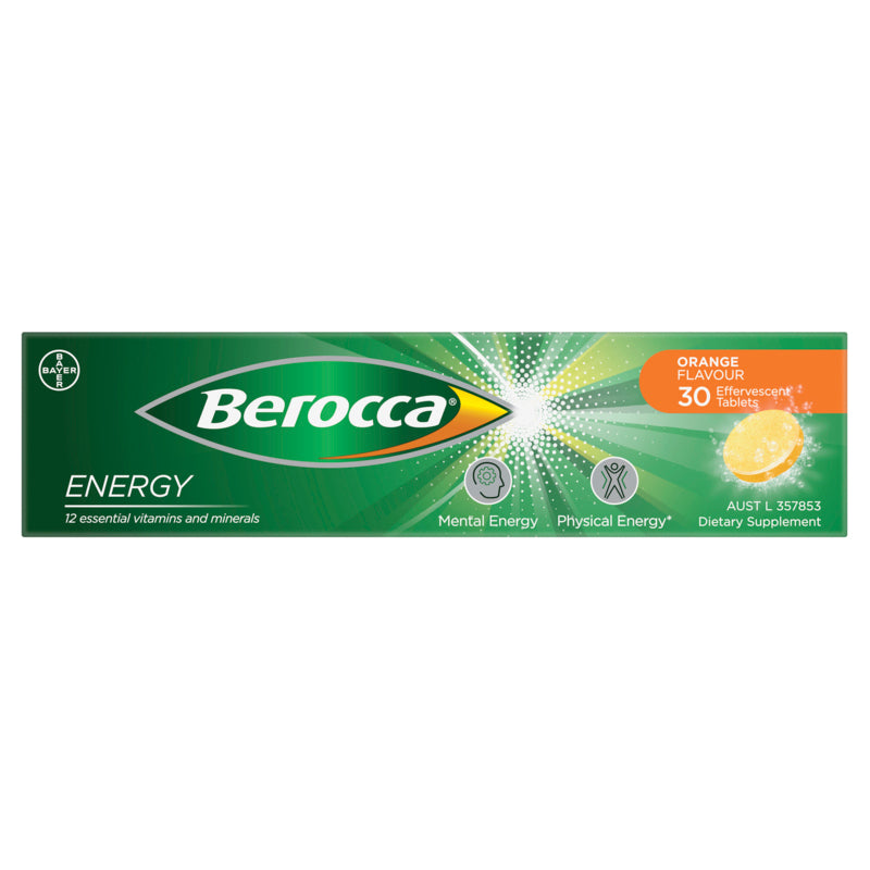 Berocca Energy Vitamin B & C Orange Flavour Effervescent Tablets 30 Pack