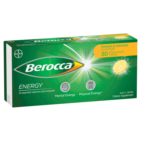 Berocca Energy Vitamin B & C Mango & Orange Flavour Effervescent Tablets 30 Pack