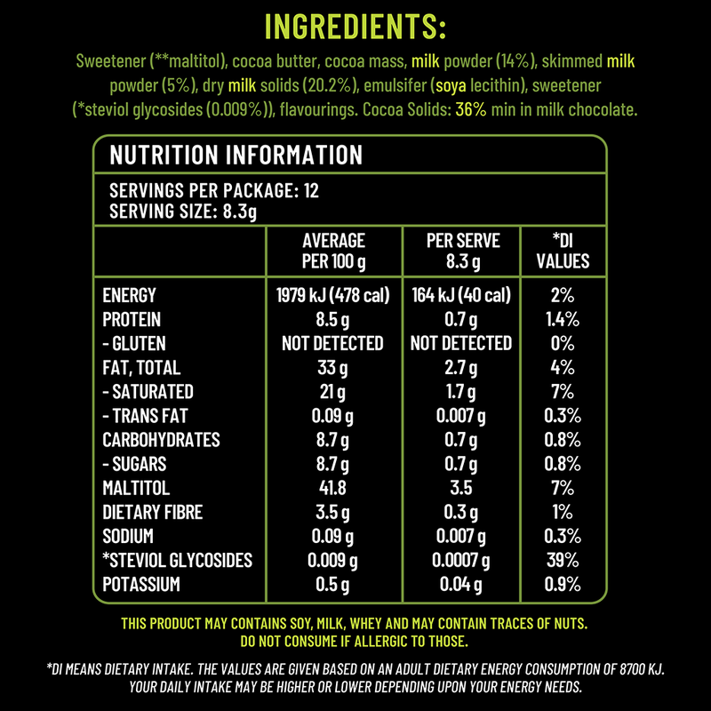 Sugarless Confectionery Milk Chocolate with Stevia 100g