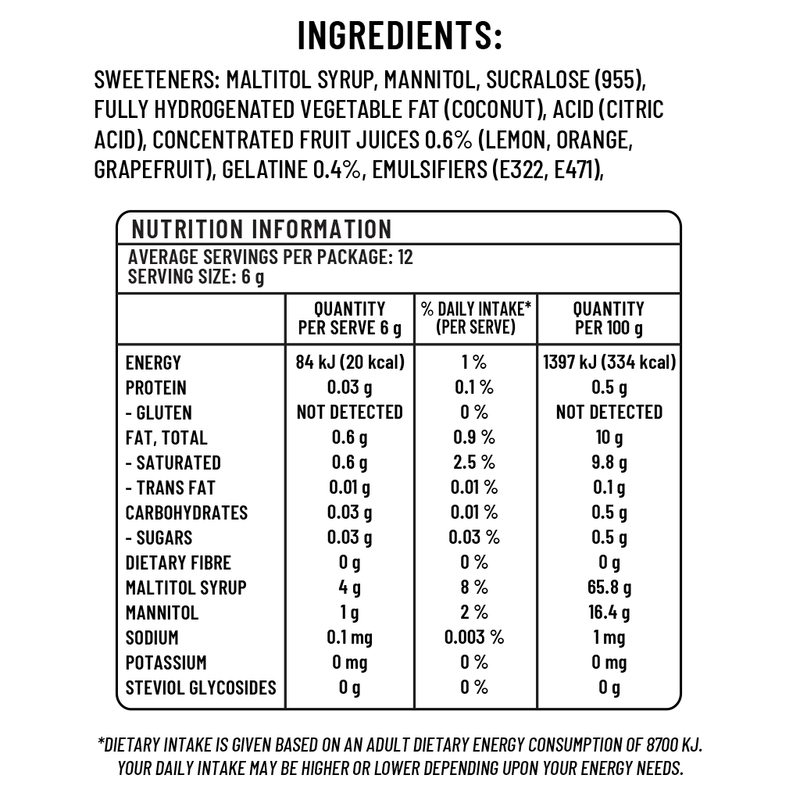 Sugarless Confectionery Citrus Fruits Chews 70g