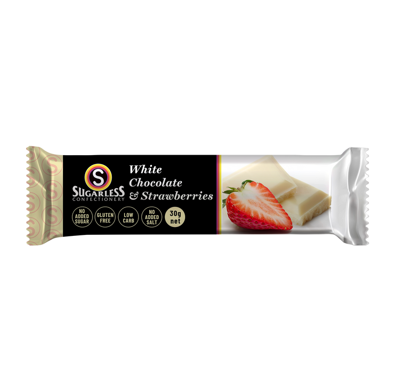 Sugarless Confectionery White Chocolate & Strawberries 30g