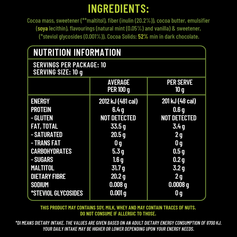 Sugarless Confectionery Dark Chocolate & Mint with Stevia 100g