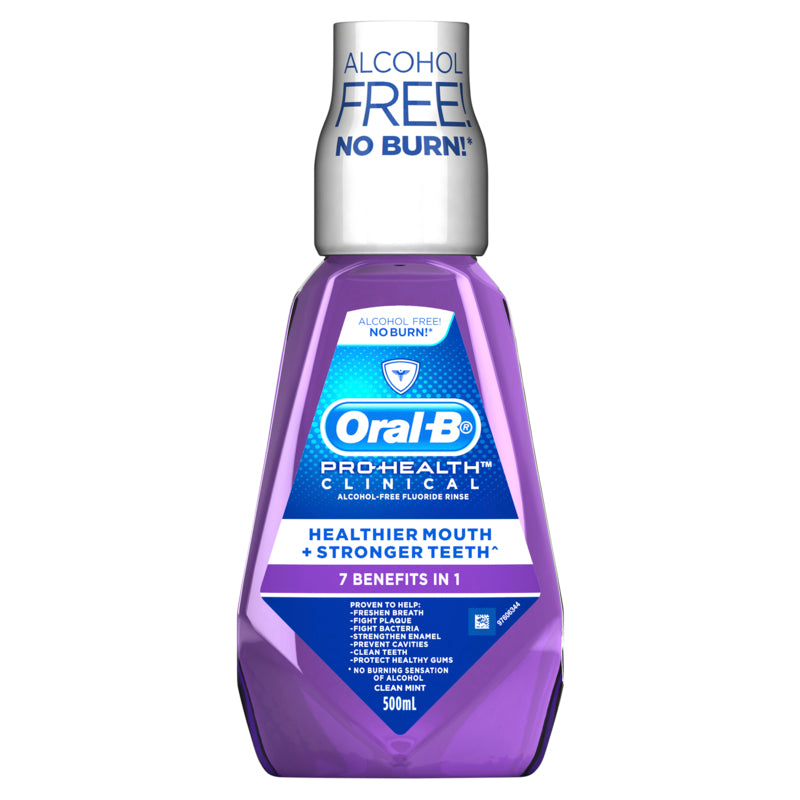 Oral B Clinical Alcohol Free Fluoride Rinse Mouthwash Clean Mint 500ml