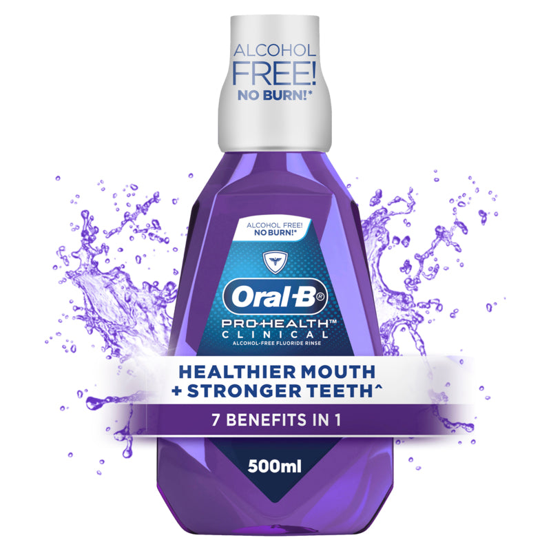 Oral B Clinical Alcohol Free Fluoride Rinse Mouthwash Clean Mint 500ml