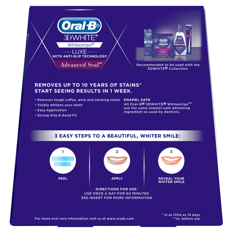 Oral B 3DWhite Luxe Whitestrips Advance Seal 14 Whitening Treatments