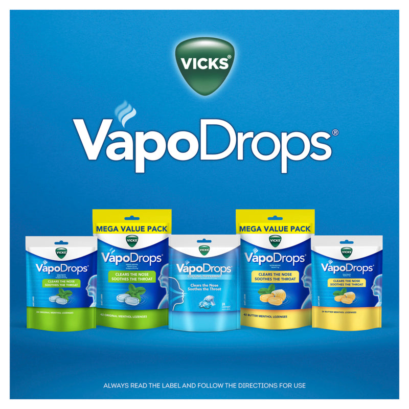 Vicks VapoDrops Butter Menthol Cough Cold 24 Lozenges