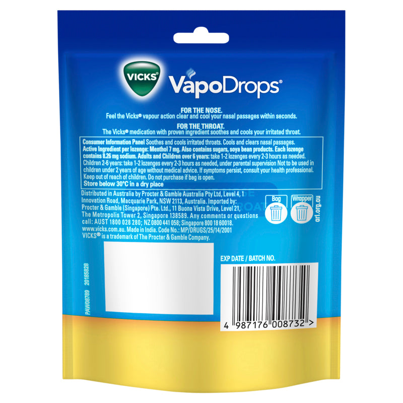 Vicks VapoDrops Butter Menthol Cough Cold 24 Lozenges