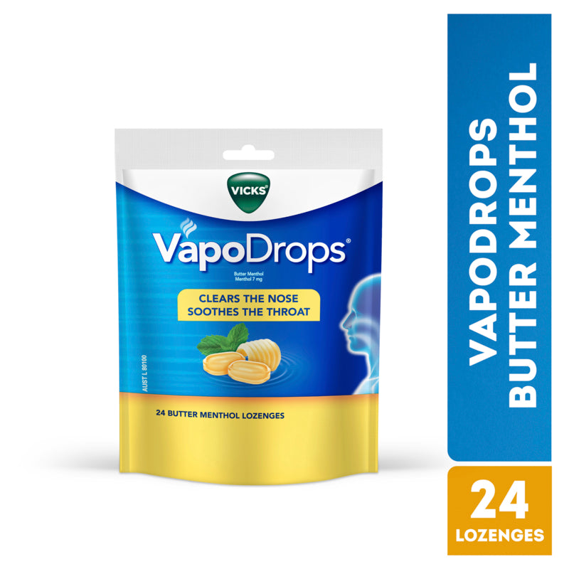 Vicks VapoDrops Butter Menthol Cough Cold 24 Lozenges