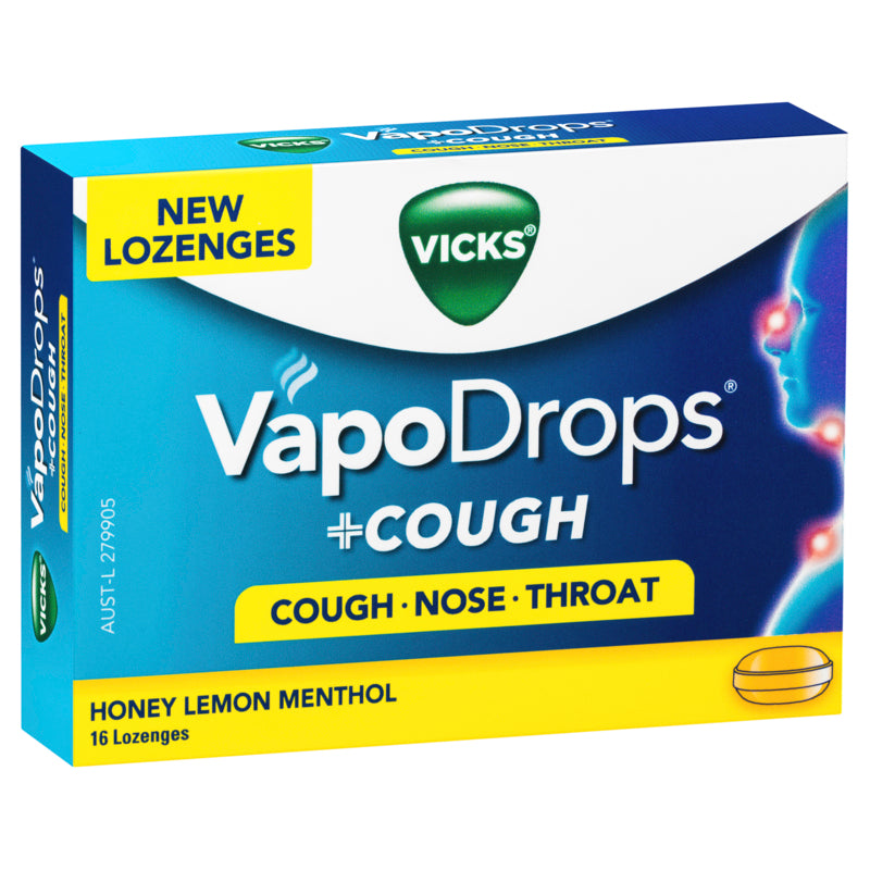 Vicks VapoDrops + Cough Honey Lemon Menthol 16 Lozenges