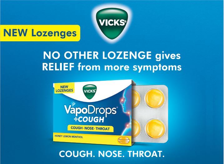 Vicks VapoDrops + Cough Honey Lemon Menthol 16 Lozenges