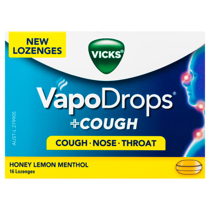 Vicks VapoDrops + Cough Honey Lemon Menthol 16 Lozenges