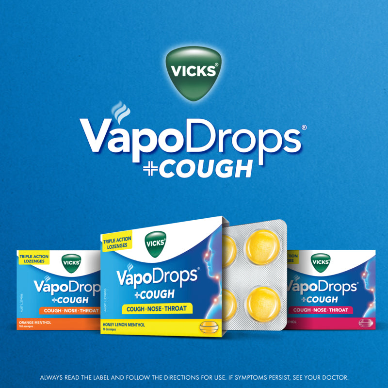 Vicks VapoDrops + Cough Honey Lemon Menthol 16 Lozenges