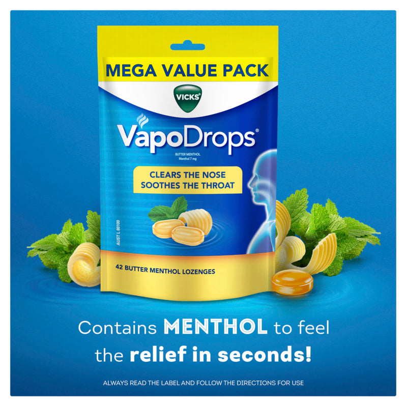 Vicks VapoDrops Butter Menthol 42 Lozenges