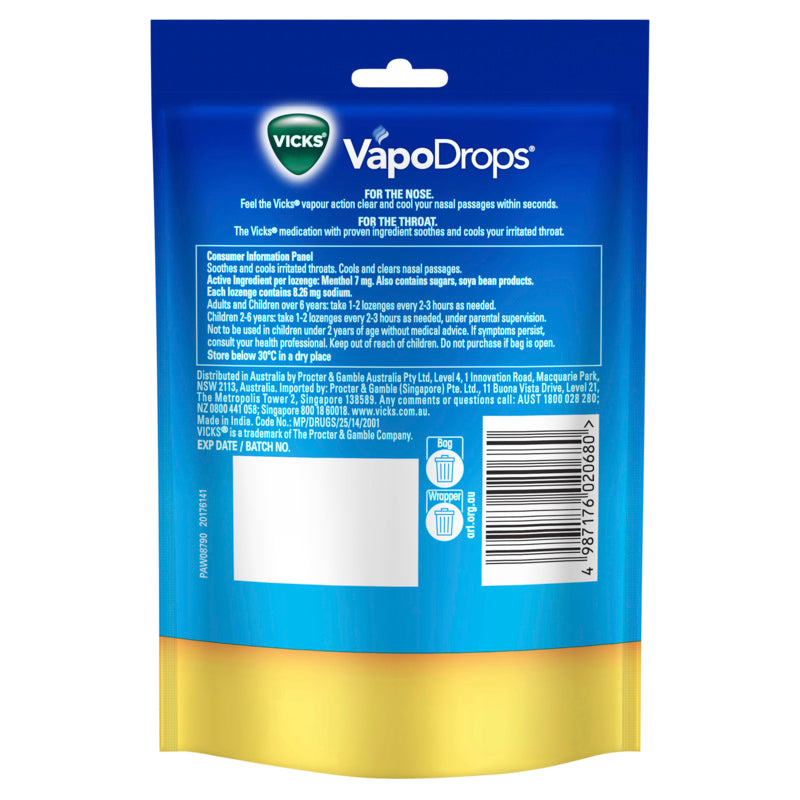 Vicks VapoDrops Butter Menthol 42 Lozenges