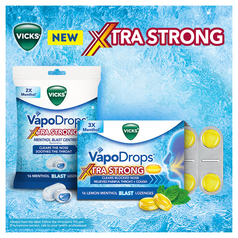 Vicks VapoDrops Xtra Strong Lemon Menthol Blast 16 Lozenges