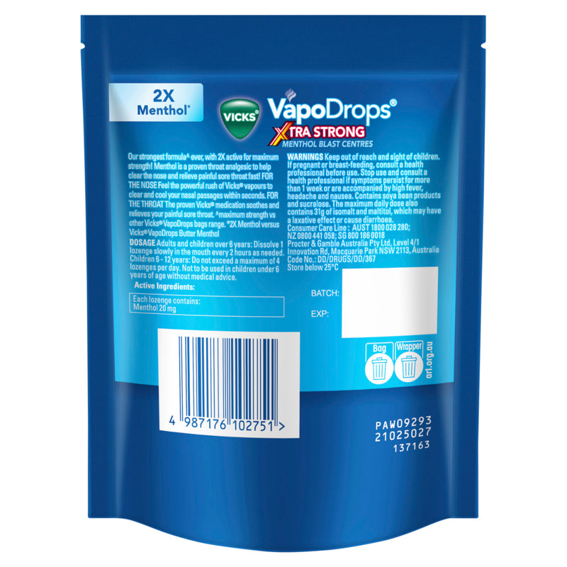 Vicks VapoDrops Xtra Strong 16 Menthol Blast Lozenges