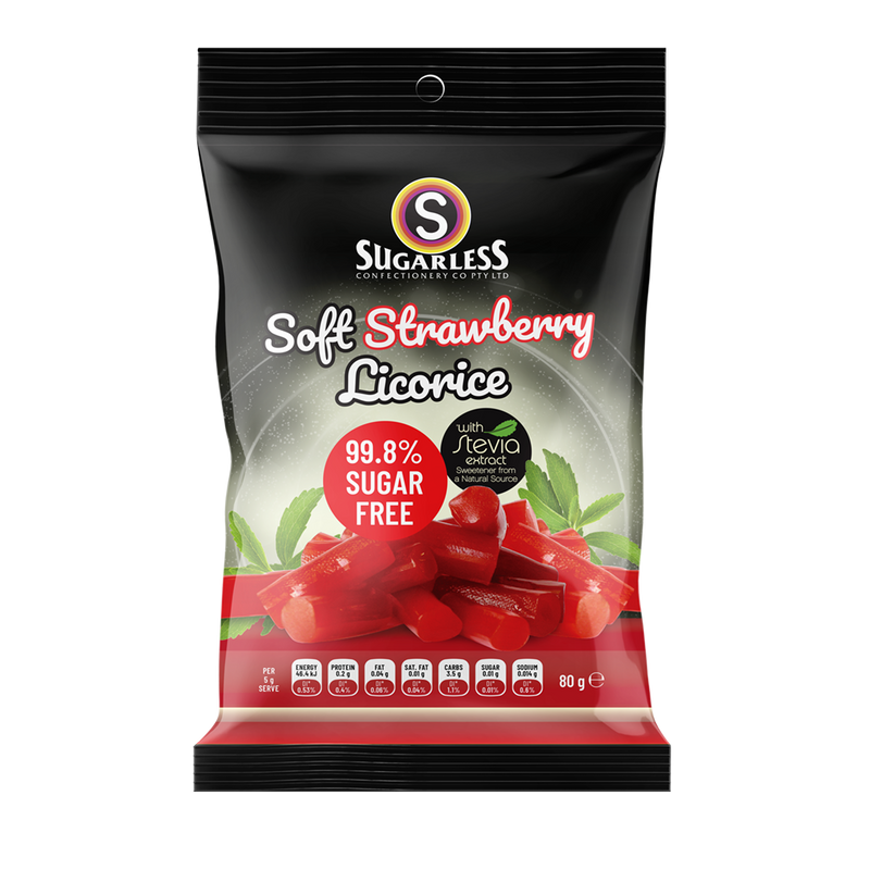 Sugarless Confectionery Soft Strawberry Licorice 80g