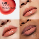 Lipstick shade 650 Nude Macaron shown on a model's lips with close-up details.