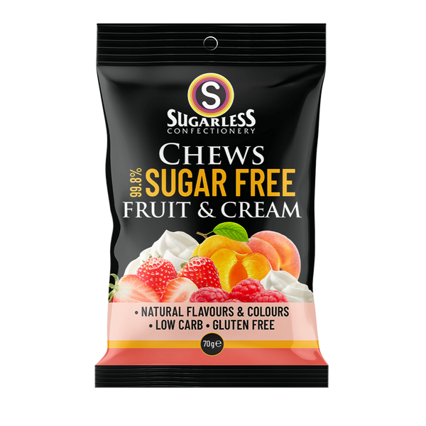 Sugarless Confectionery Fruit & Cream Chews 70g