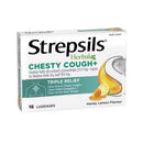 Strepsils Herbal Chesty Cough+ Triple Relief Sore Throat Lozenges Honey Lemon 16 Pack