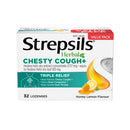 Strepsils Herbal Chesty Cough+ Triple Relief Sore Throat Lozenges Honey Lemon 32 Pack