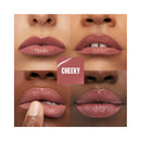 Lipstick shade swatches labeled 'Cheeky' on a white background