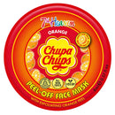 A round red and orange Chupa Chups Orange Peel Face Mask container lid, featuring the Chupa Chups logo and '7th Heaven' branding on a white background.