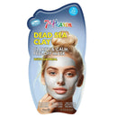 A 10ml squeeze pouch of 7&Heaven Dead Sea Clay Clarify & Calm Peel-Off Mask with Oatmeal, featuring a model with a white clay mask on her face against a blue gradient background.