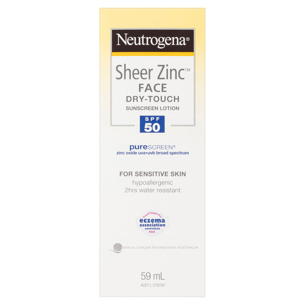 Neutrogena Sheer Zinc Fragrance Free Face Dry Touch Sunscreen Lotion SPF 50 59ml